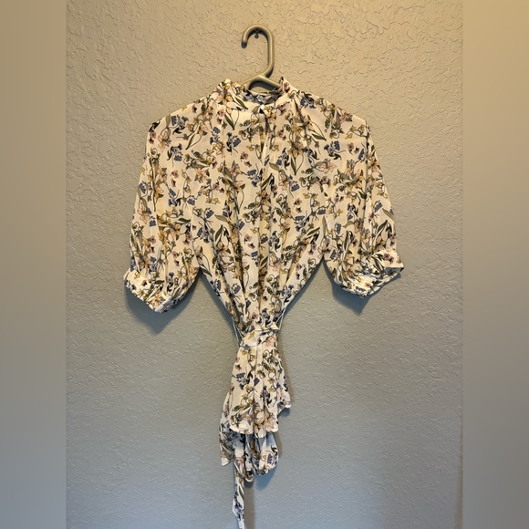 7th Avenue Design Studio New York & Company high neck floral tie blouse - medium - Picture 3 of 4